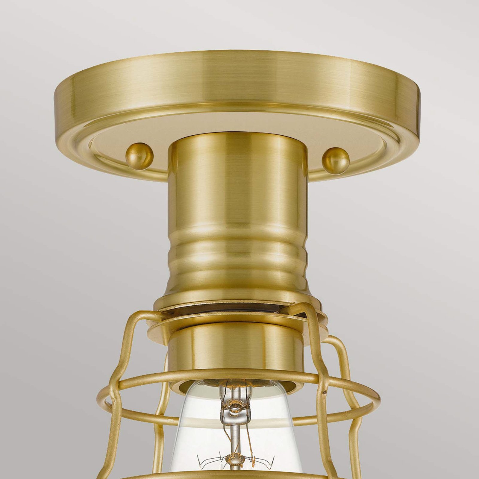 Mite ceiling light with metal cage, brushed brass