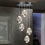 LED-pendellampa Rocio, 5 fl, rund, metall, glas, krom