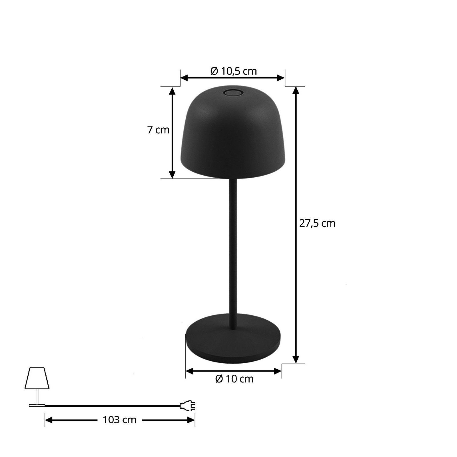 Lindby Lámpara de mesa LED Arietty, negra, atenuable, IP54