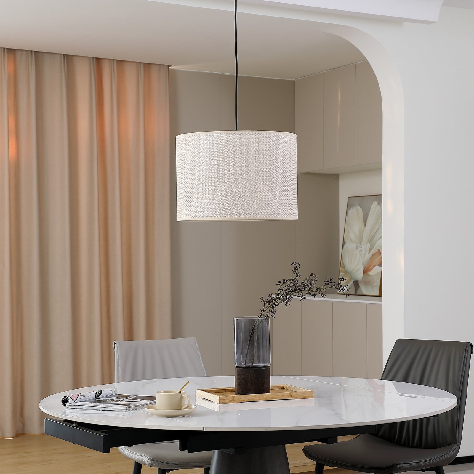 Lindby hanglamp Soula, Ø 40 cm, beige, kunststof, E27