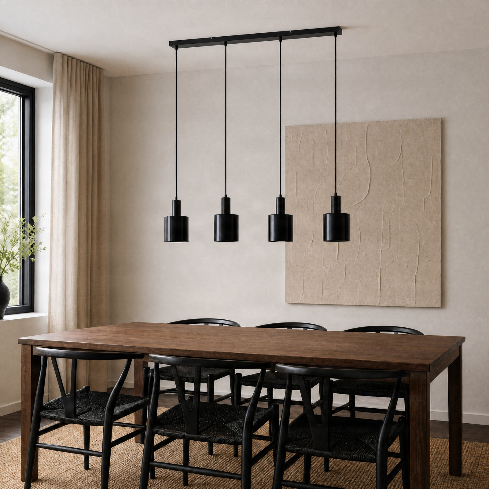 Suspension Lindby Ovelia, noire, à 4 lampes, métal, E27