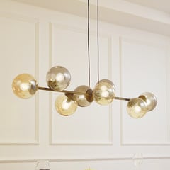 Lindby pendellampe Isamer, smoke grey/amber, 130 cm, globe