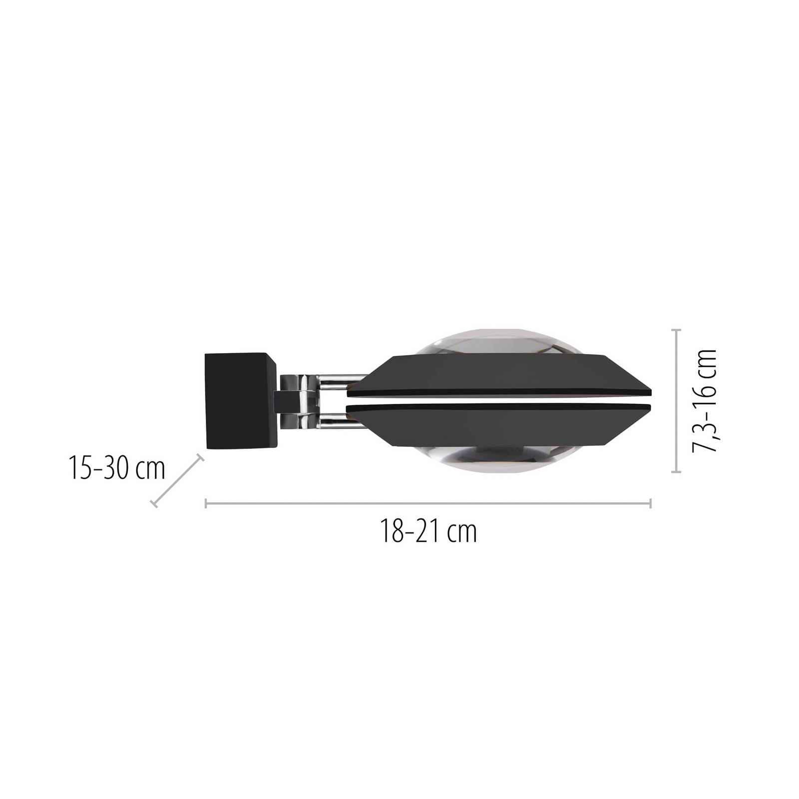 PURE LED-Wandlampe Oculis, schwarz, 30 cm Eisen/Glas, 2-flg. günstig online kaufen