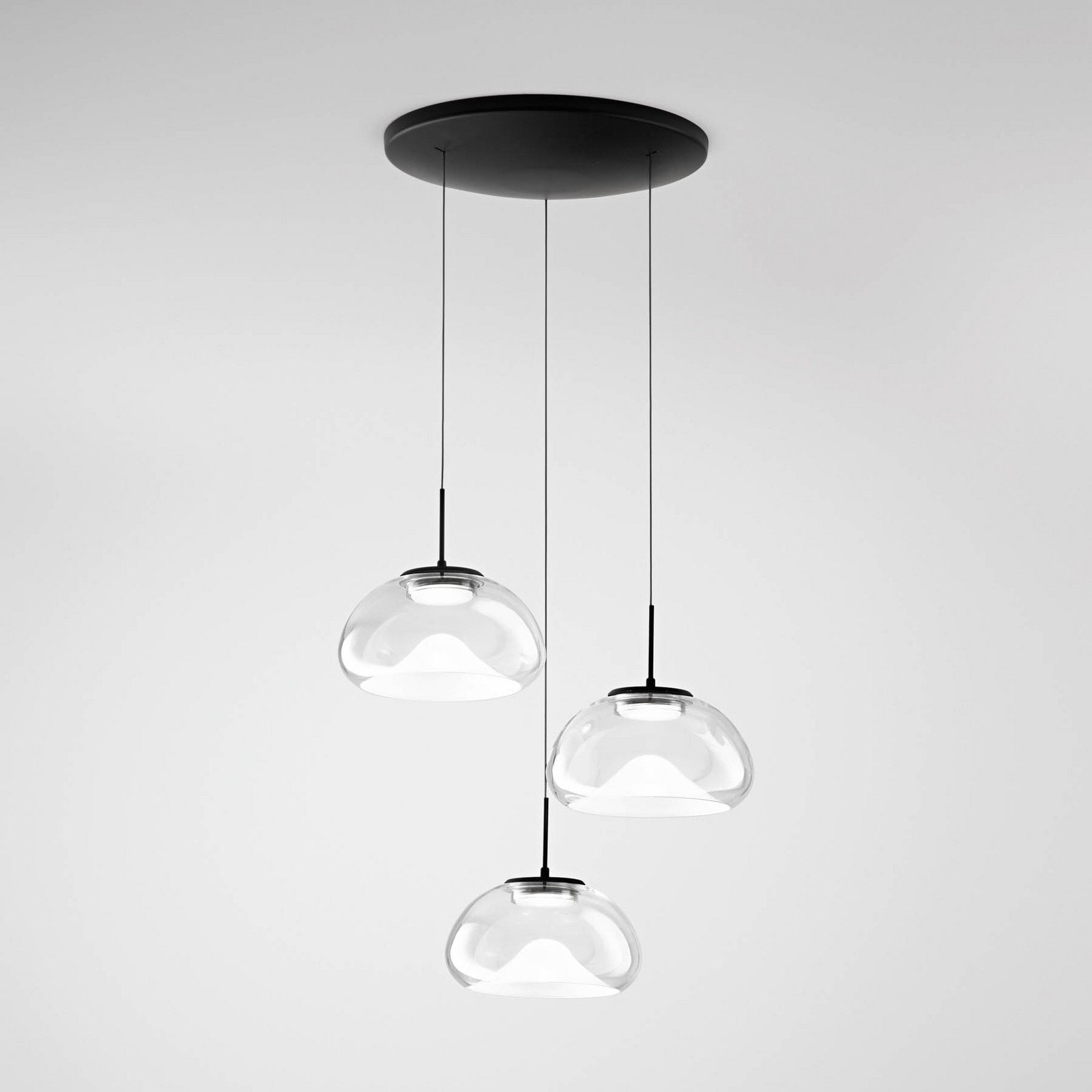 Fabas Luce Lampă suspendată LED Brena 3 becuri rotundă transparentă CCT - Camera de zi / sufragerie - negru transparent - Sticlă