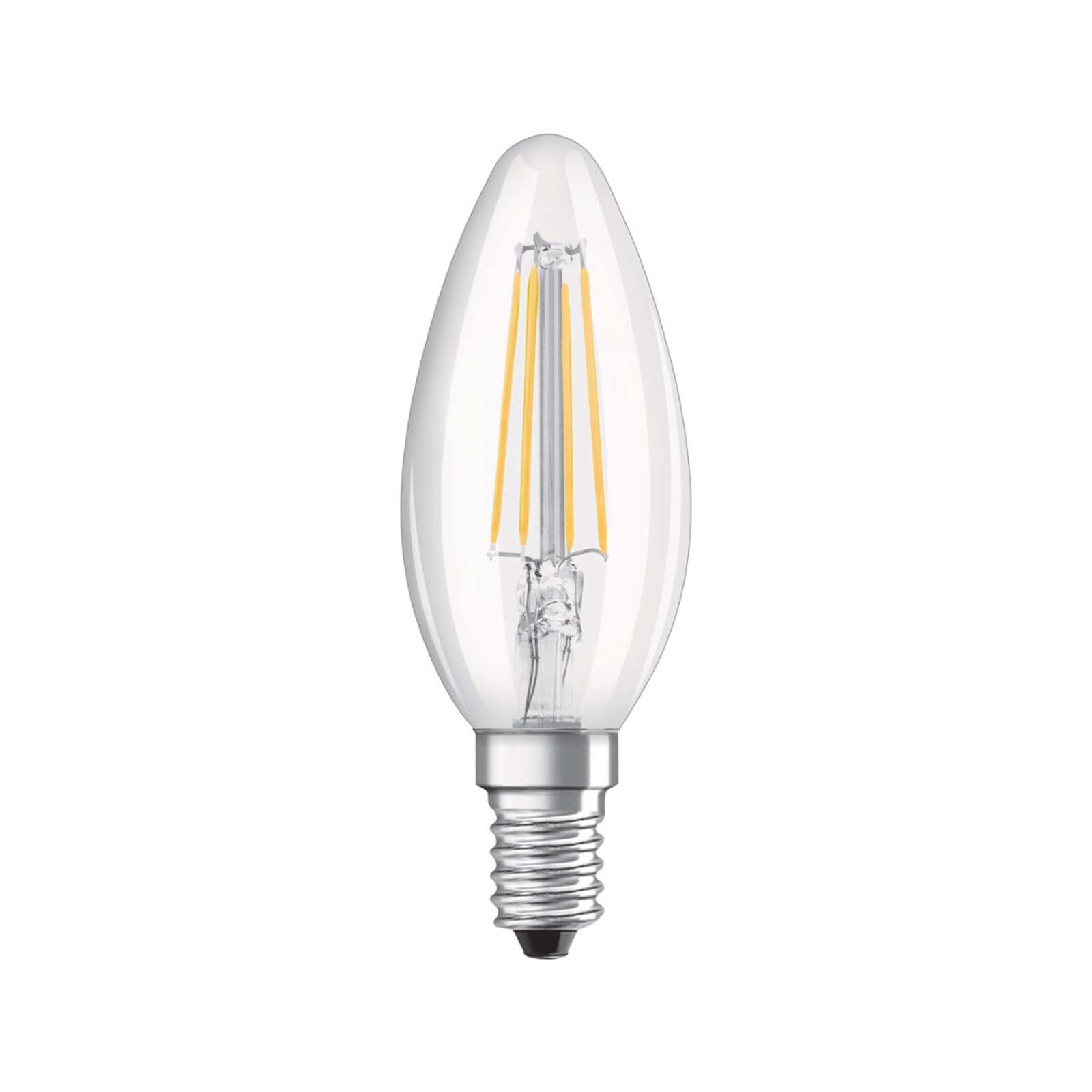OSRAM LED žvakinė lempa E14 4,8 W universali balta skaidri