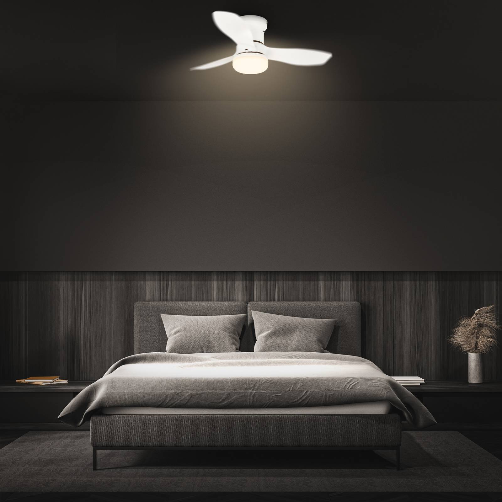 Briloner LED-takfläkt Pan, likströmsmotor, vit, Ø 60 cm, CCT