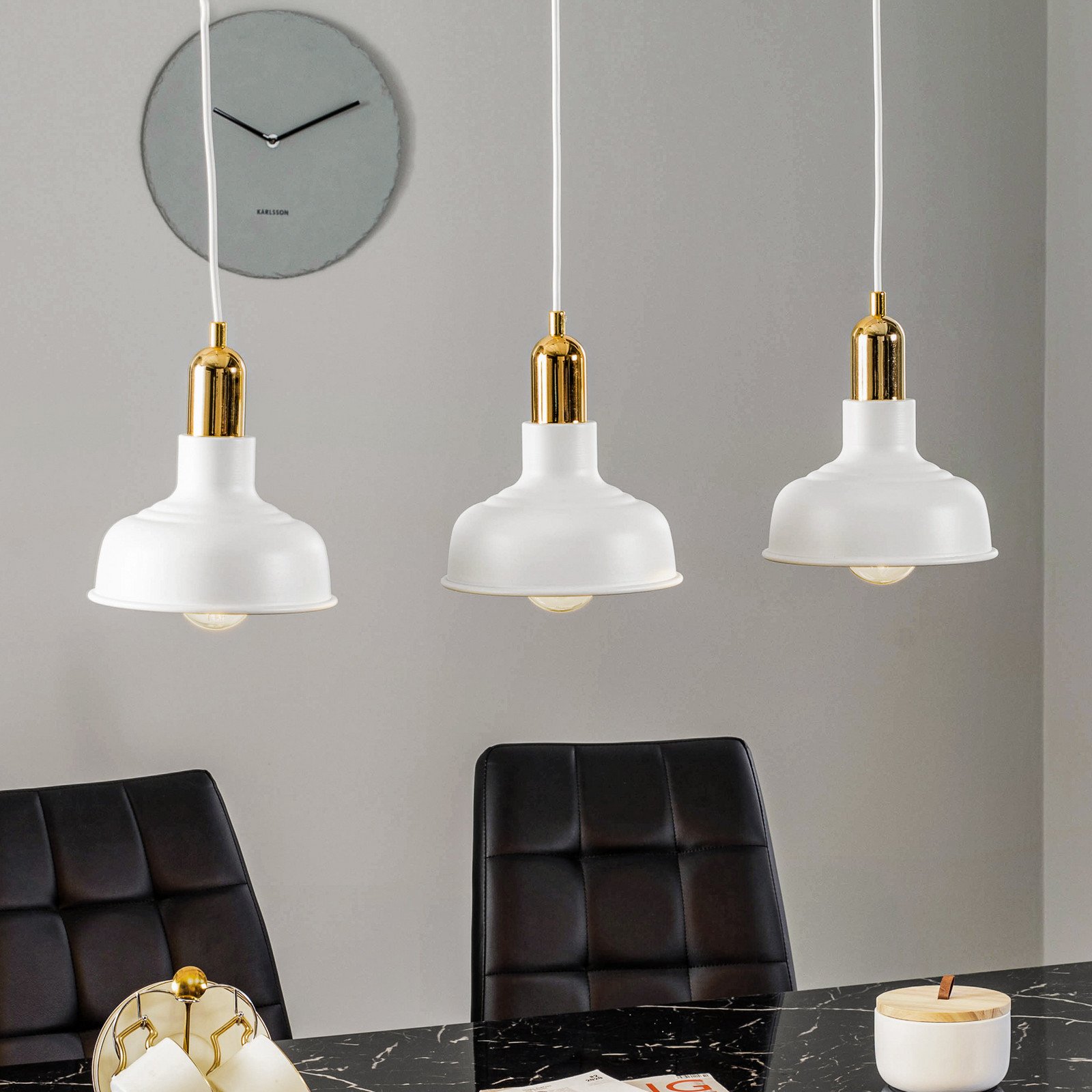 EMIBIG LIGHTING Lampă suspendată Gubo 3 becuri alb - Camera de zi / sufragerie - Design industrial - alb auriu - Metal