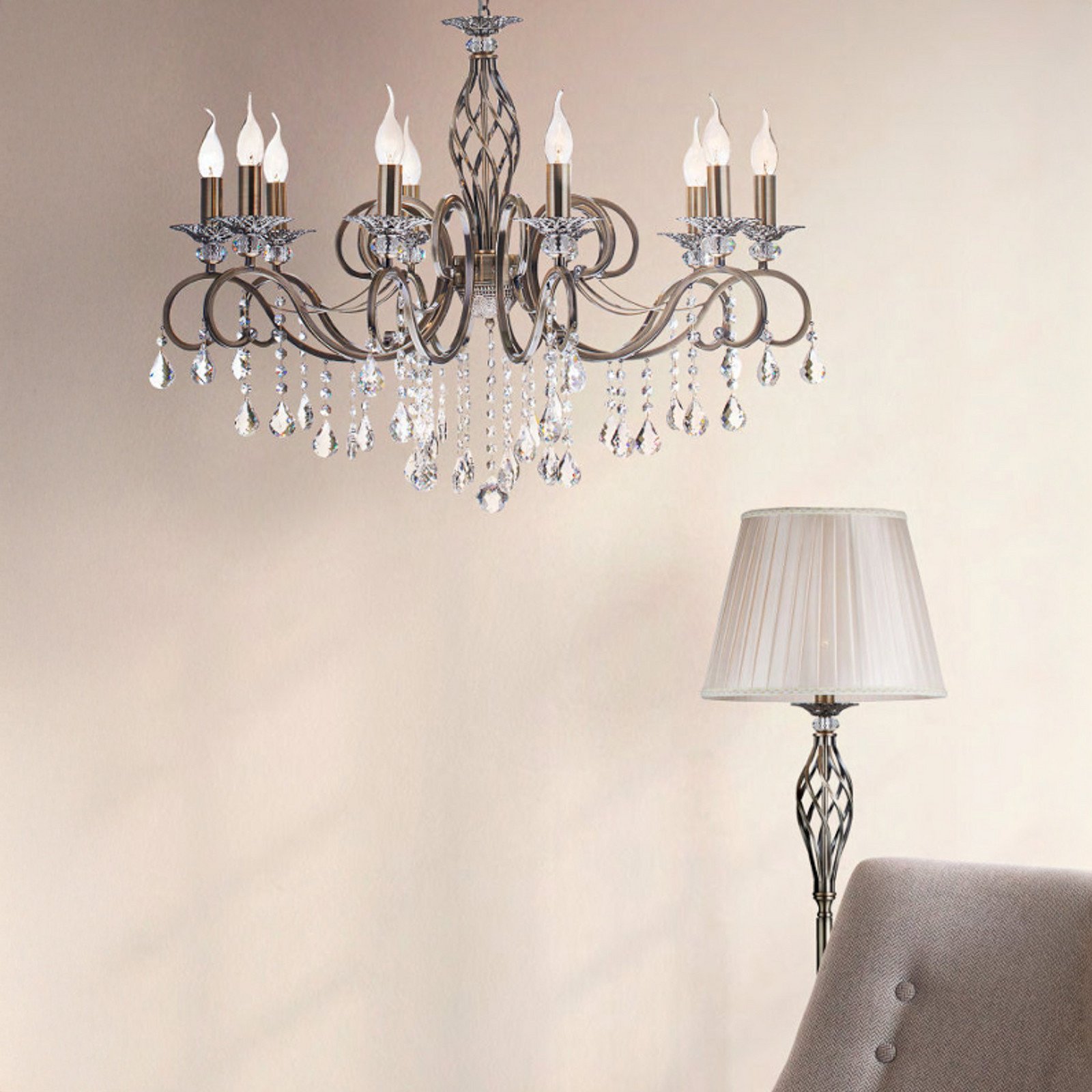Candelabru Maytoni Grace alamă antică metal/glass 10 becuri. - Camera de zi / sufragerie - Antichitate - alamă veche clar