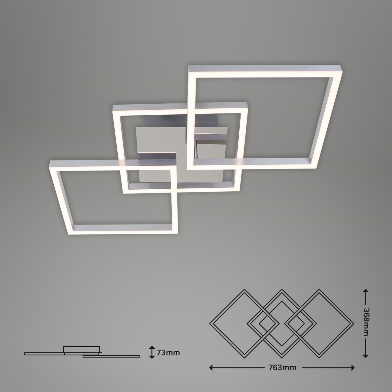 LED stropna svetilka Frame step-dim chrome-alu 76x37cm