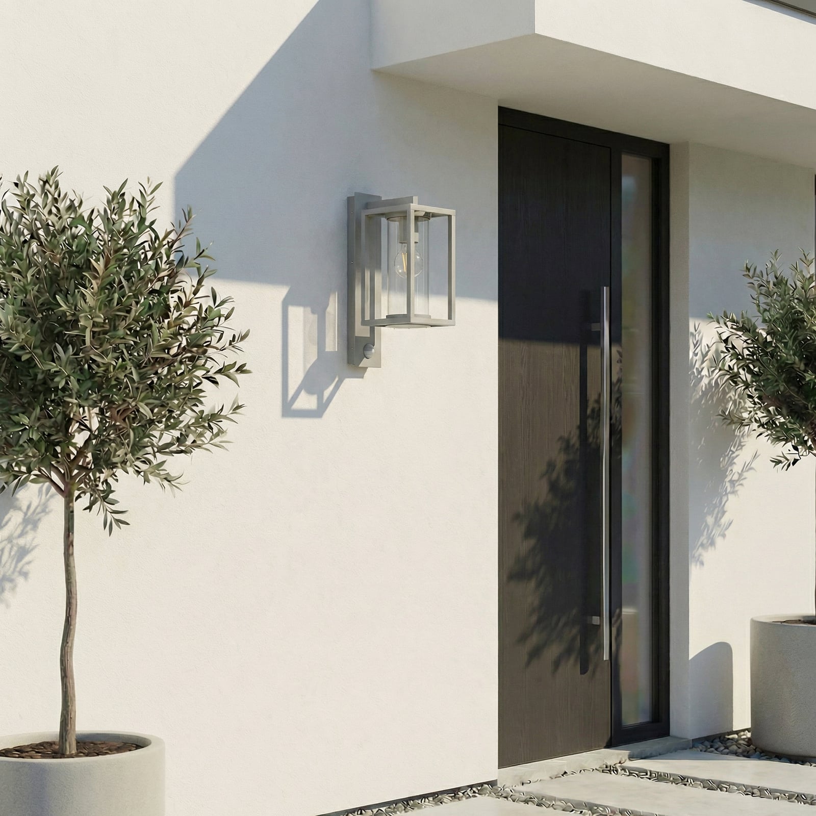 Lucande āra sienas lampa Ferda, ar sensoru, apgaismojums vērsts uz leju, pelēka