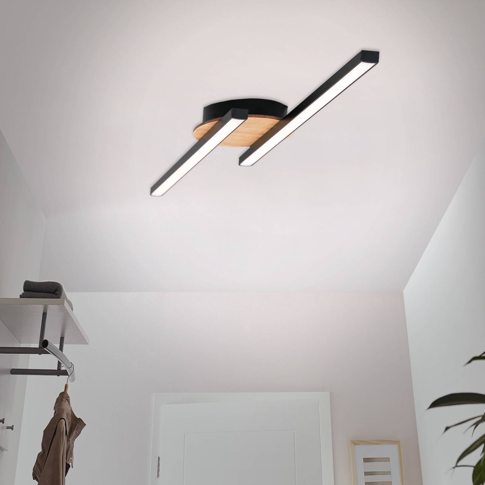 Briloner LED stropní světlo Go 2zdroje černá/dřevo lineární