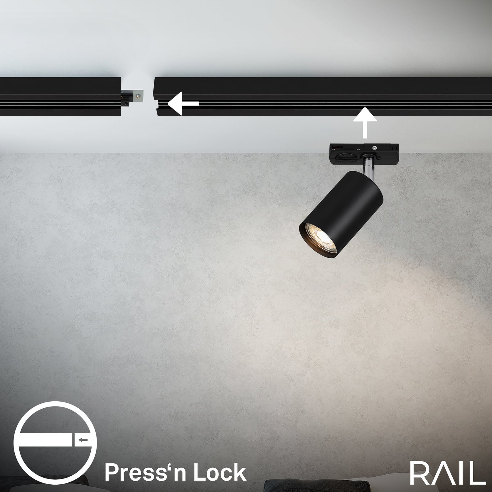 Kiskojärjestelmän laajennus, musta, 80 cm kisko, 2 spotti