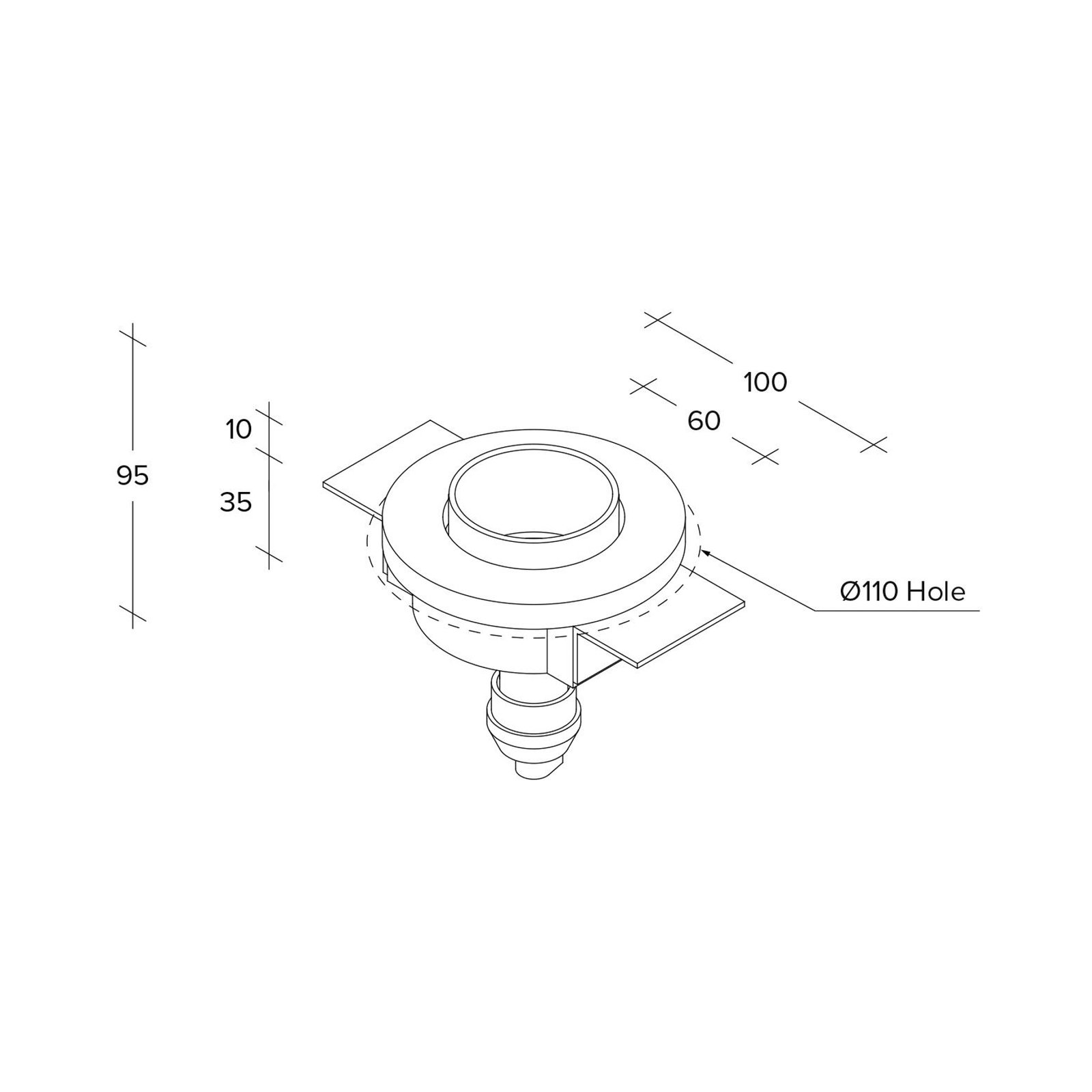 Recessed spotlight Thessaly, black, plaster, Ø 10 cm, GU10