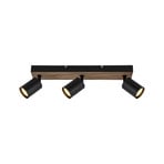 Jello Wood wall light, black/wood 3-bulb