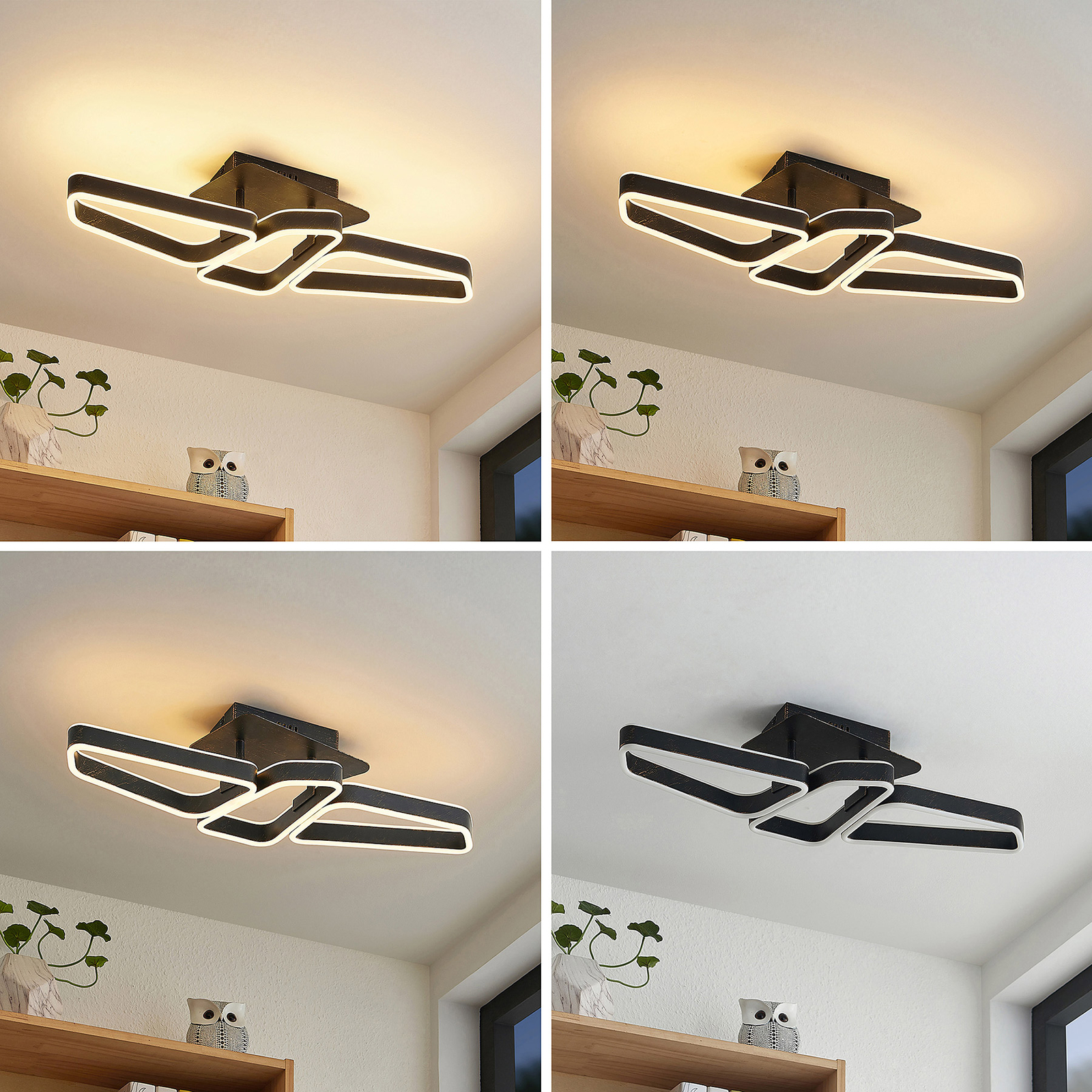 Lucande Quinn LED plafondlamp, 3-lamps zwart