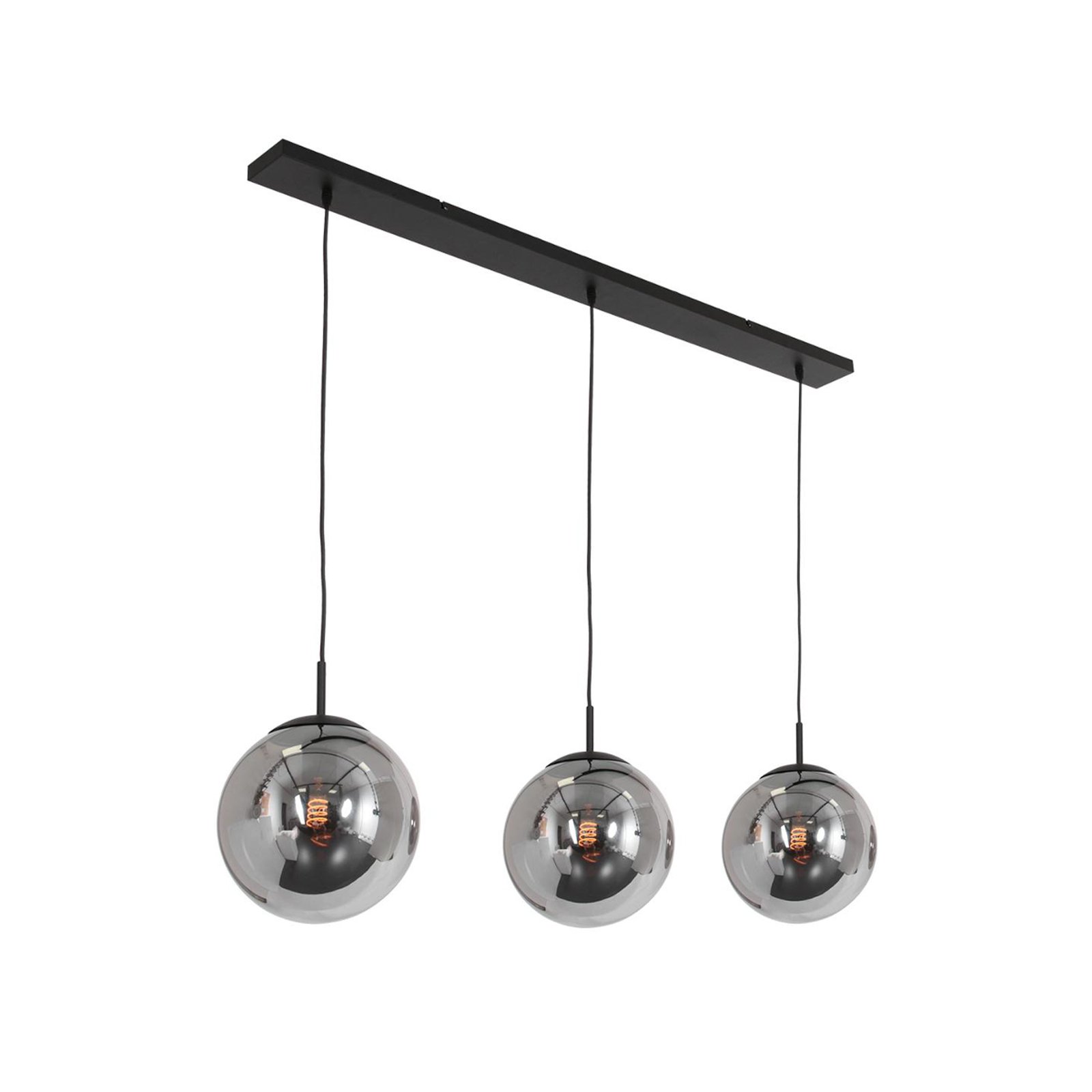 Bollique hanglamp, 3-lamps, lang, zwart, glas