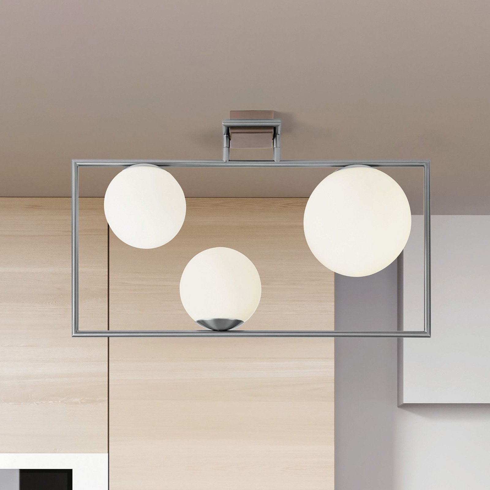 miloox by Sforzin Plafonieră Buble culoare oțel 3 becuri sticlă - Camera de zi / sufragerie - design - oțel periat alb opal