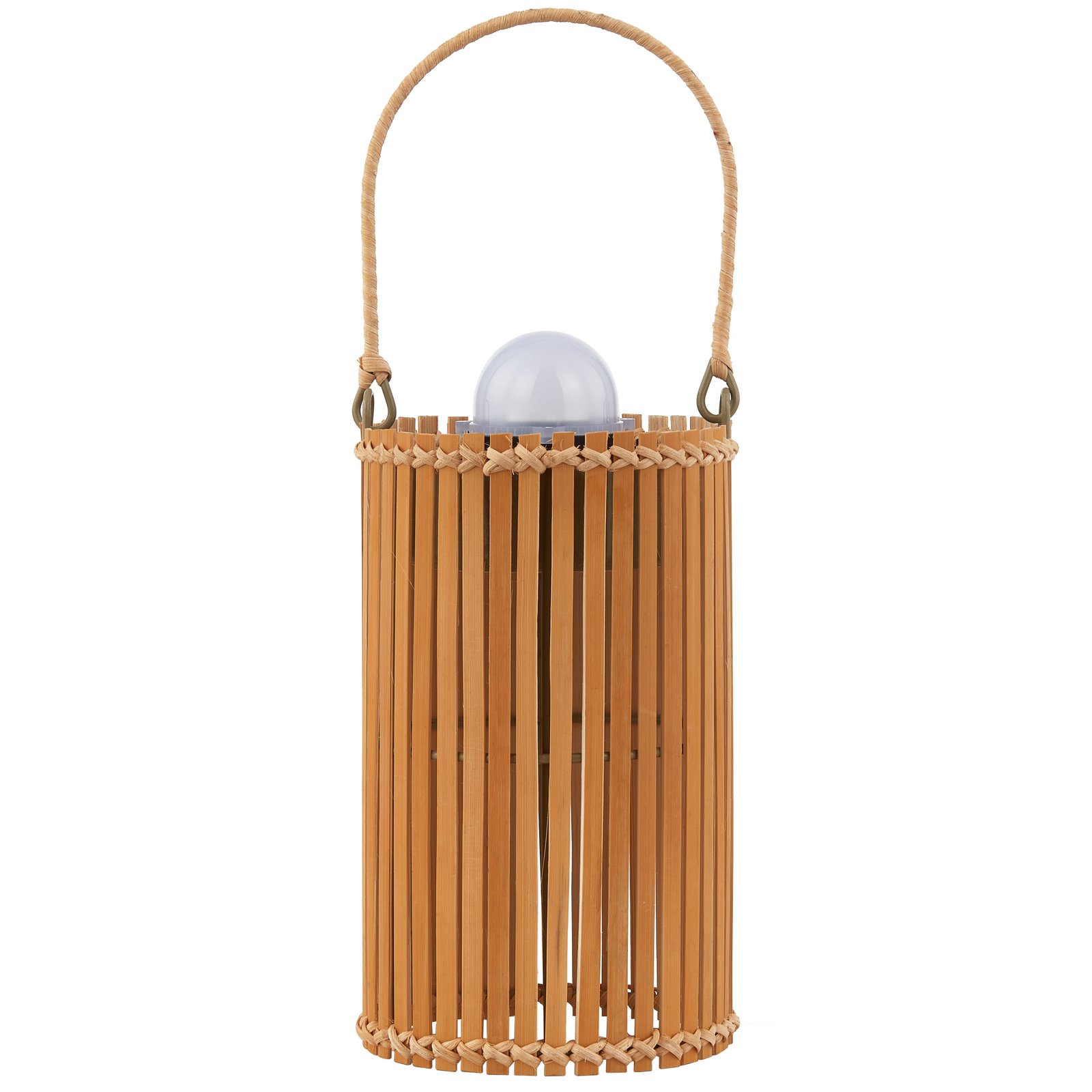 Lindby LED-es napelemes asztali lámpa Amaria, bambusz, Ø 12 cm