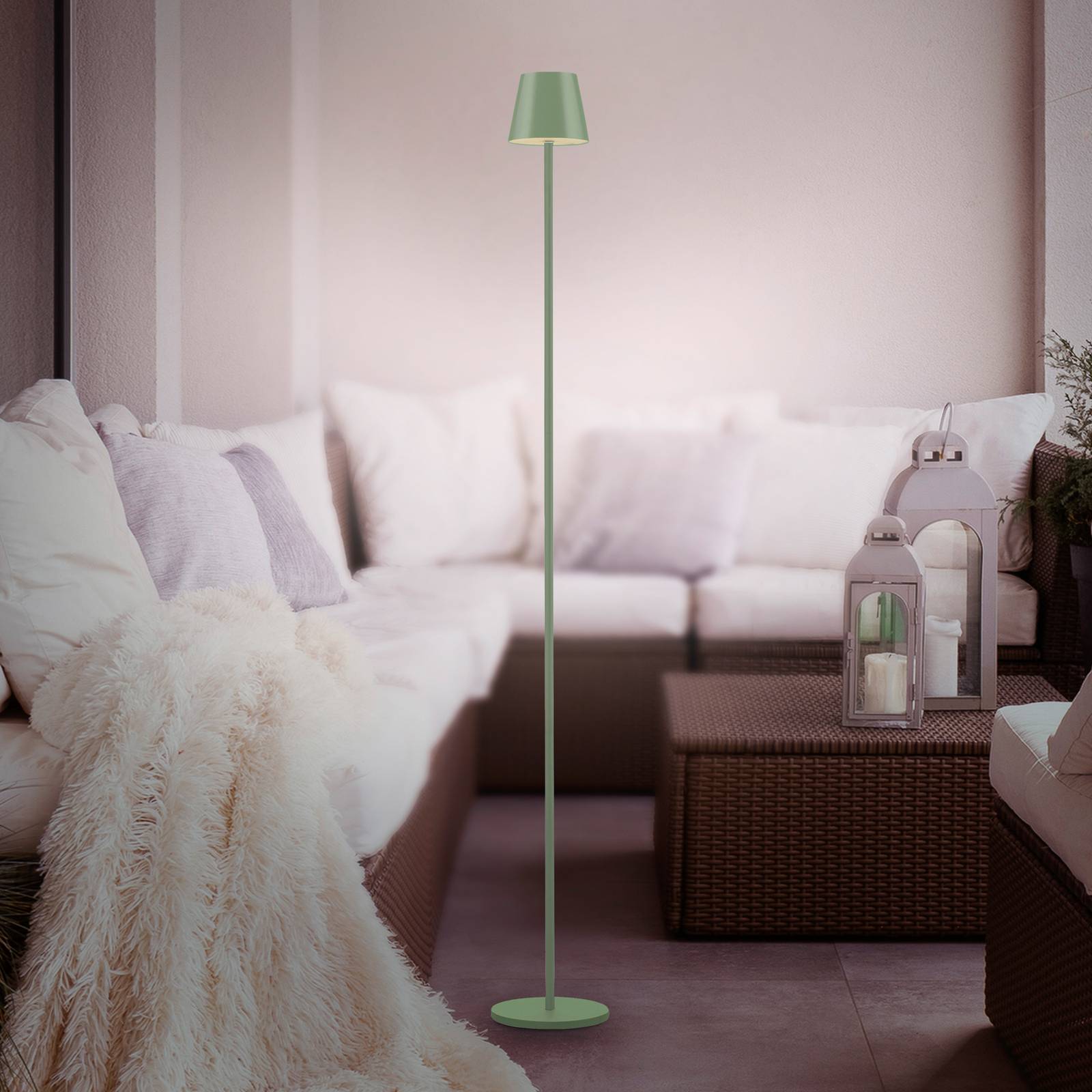 JUST LIGHT. Lampe sur pied LED rechargeable Euria vert fer IP54