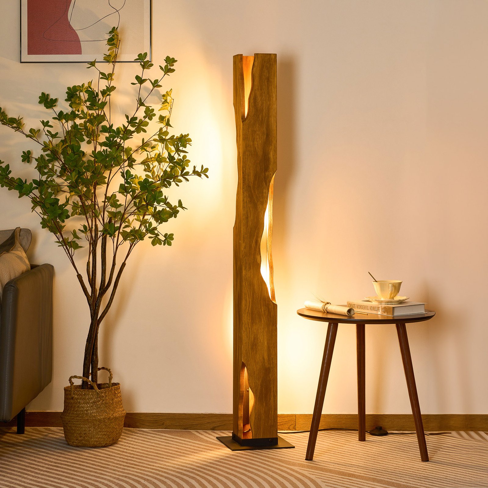 Venus floor lamp, brown, height 141 cm, wood, 4-bulb