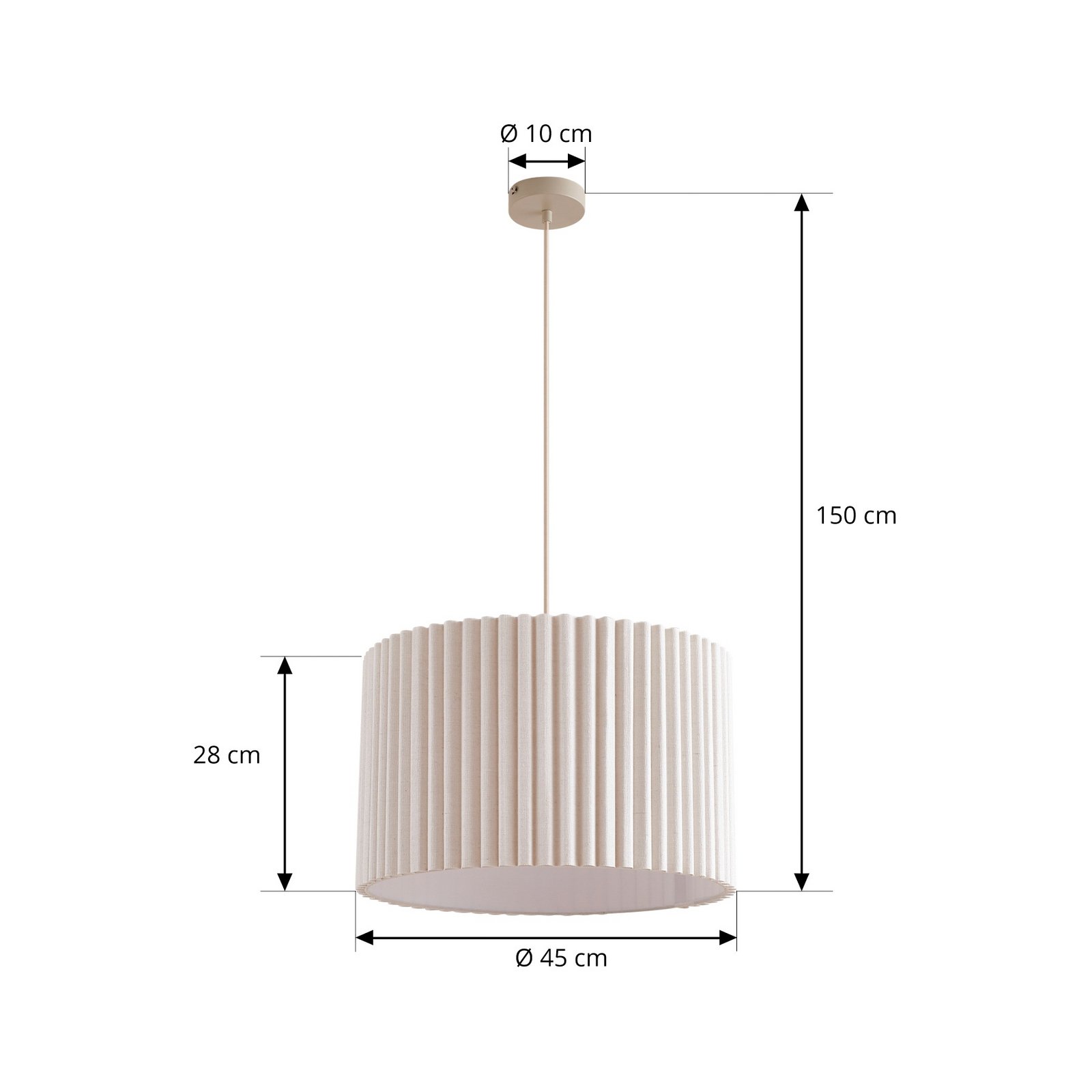 Lindby Hängeleuchte Libbie, Ø 45 cm, Leinen, cremefarben