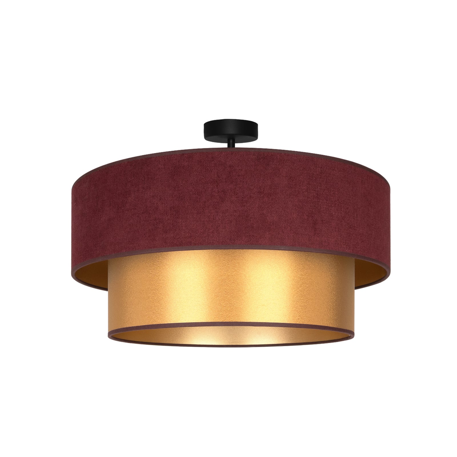 Plafondlamp Dorina, donkerrood/goud, Ø 60 cm, textiel, E27 Plafondlamp Dorina, donkerrood/goud, Ø 60 cm, textiel, E27