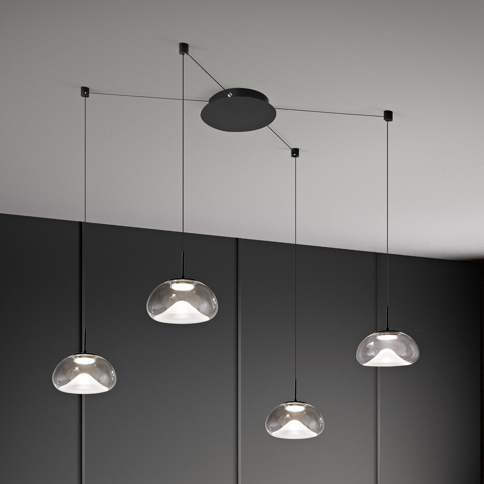 LED pakabinamas šviestuvas Brena, 4 lemputės, skaidrus, stiklas, CCT,