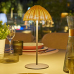 Lámpara de mesa LED recargable Faroe, marrón/negro, altura 30 cm, IP44, CCT