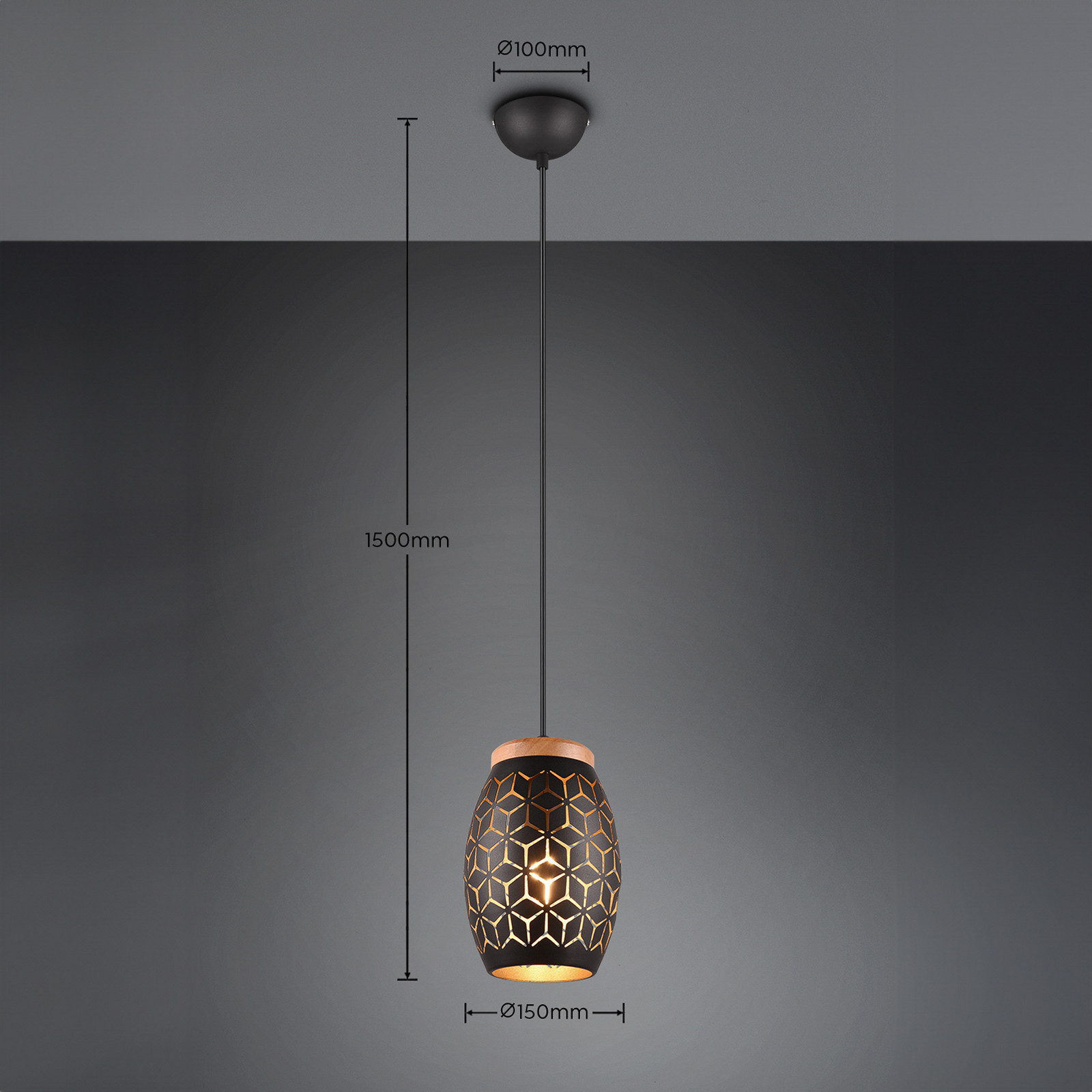 Reality Leuchten Lampă suspendată Bidar Ø 15 cm negru-auriu metal - Camera de zi / sufragerie - modern
