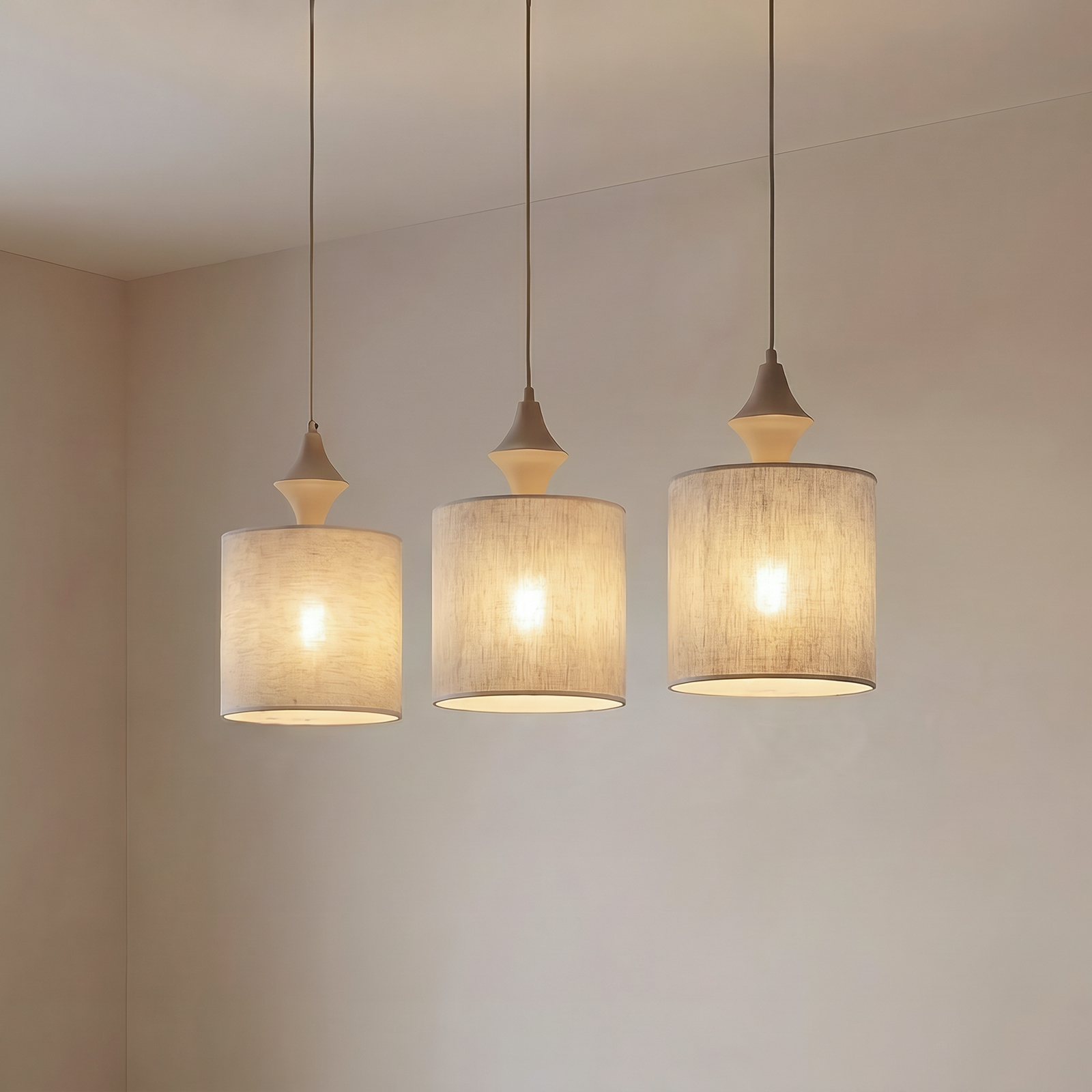 Hänglampa Amura, 3 lampor, 105 cm lång, beige/sand, E27