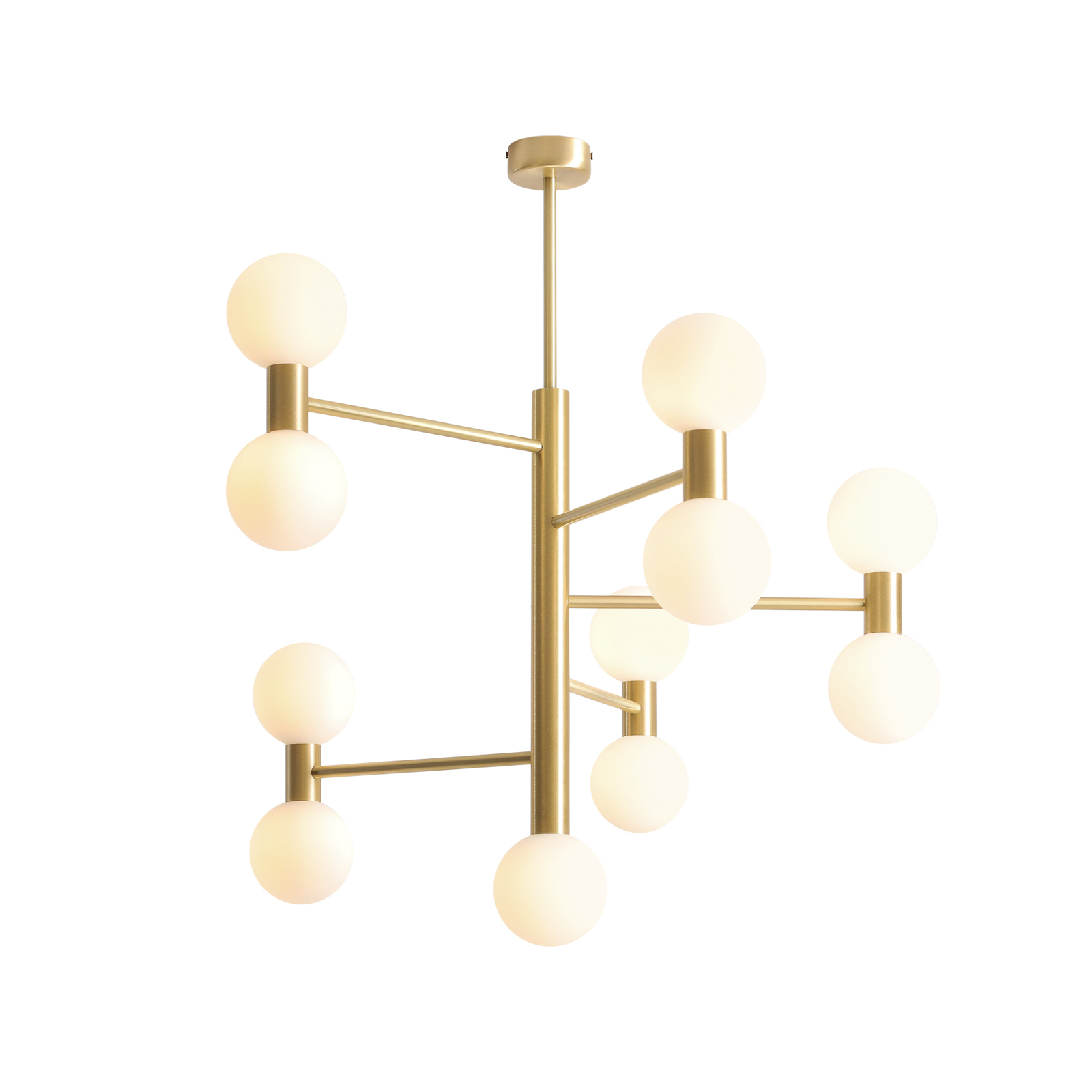 Flare pendant light, 11-bulb, brass/opal white, glass