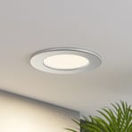 Prios LED recessed light Cadance, silver, 12 cm, CCT, IP44