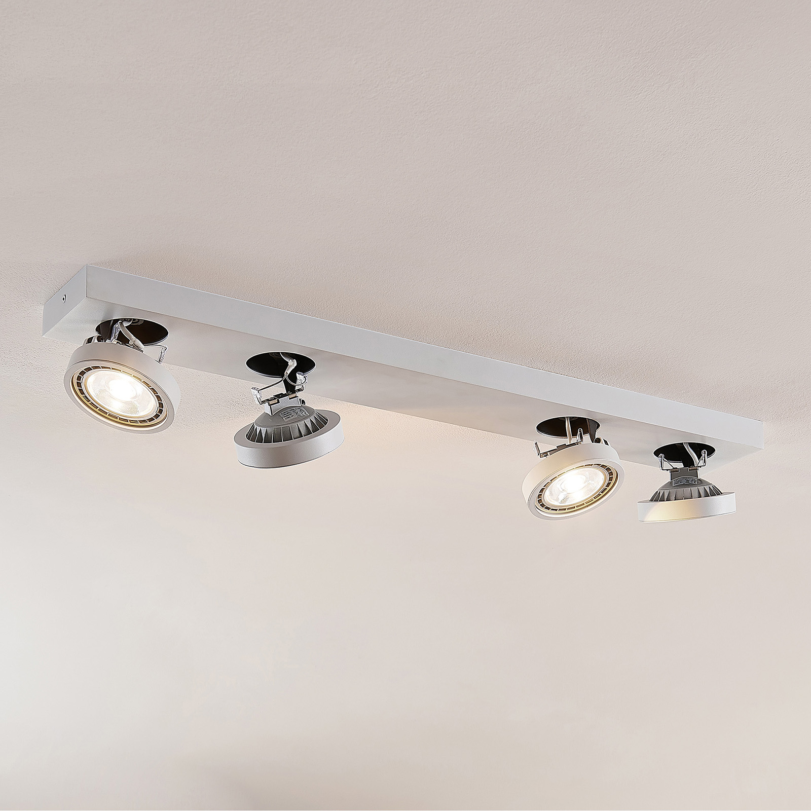 Arcchio Negan LED ceiling light in white, four-bulb, for Living / Dining Room, aluminium, metal, G53, 13 W, energy efficiency: A+, L: 89 cm, W: 12 cm, H: 16.6 cm