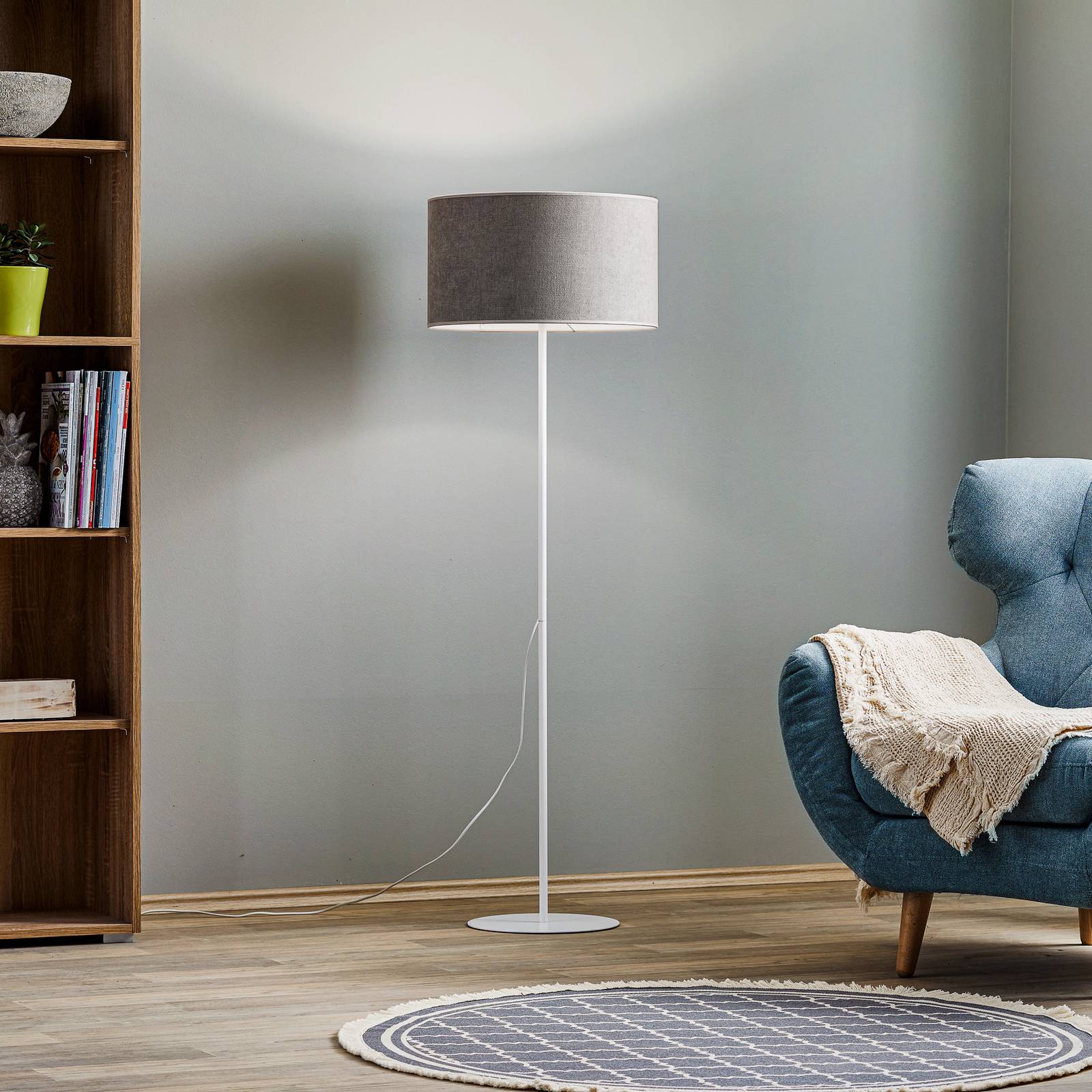 Euluna Lampadaire Pastell Roller abat-jour en tissu gris