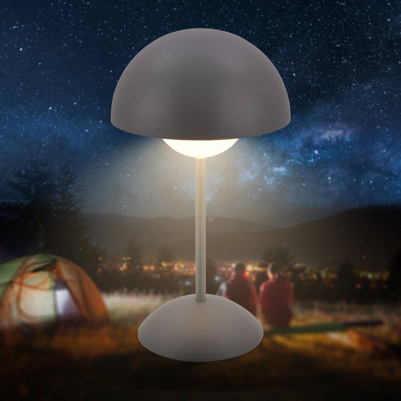 Lampa stołowa LED z akumulatorem Kugle, antracyt, metal, IP44, ściemniany