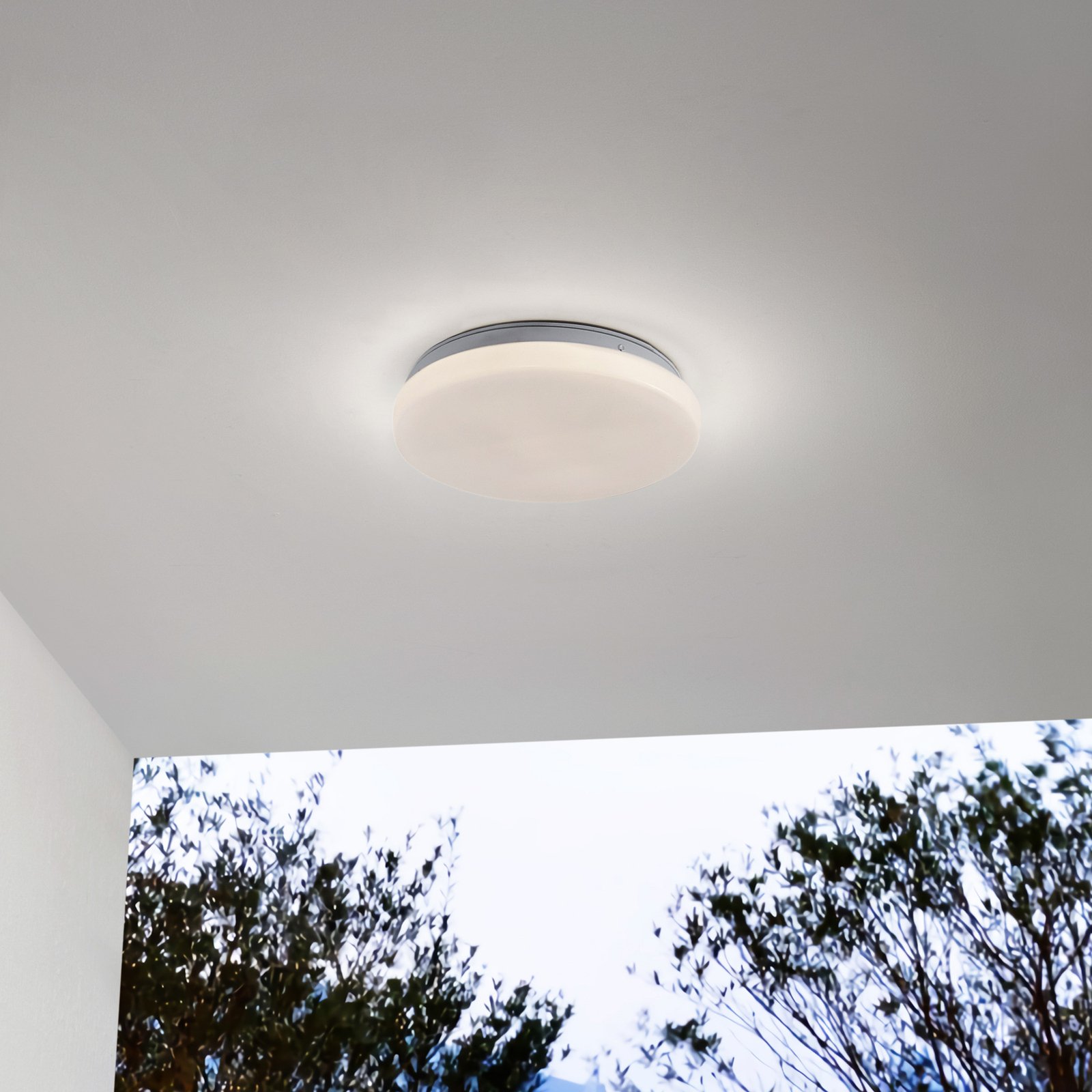 Lindby LED luz de teto exterior Kirkola, 3000 K, Ø 26 cm, branco