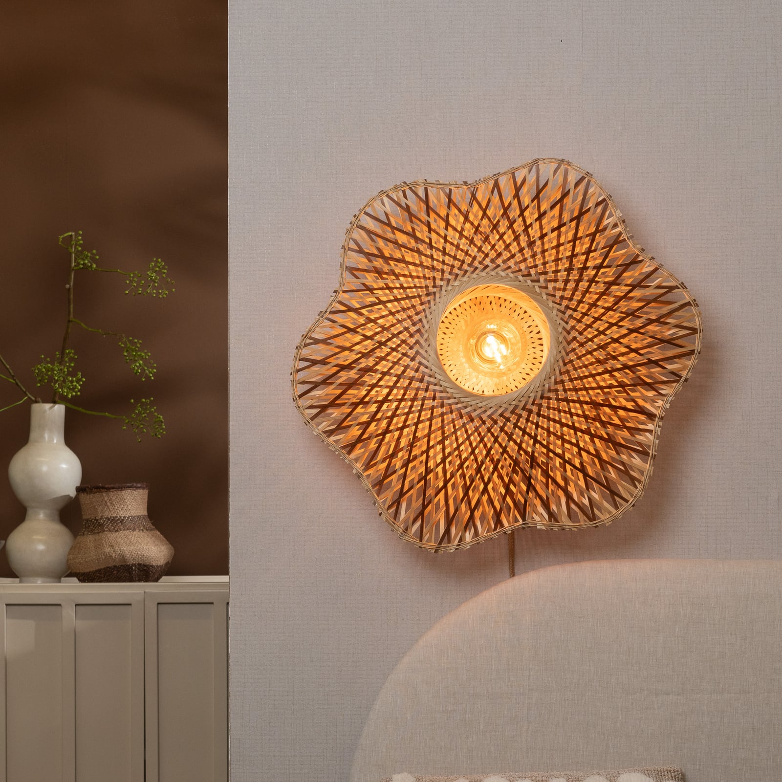 GOOD & MOJO Applique murale Madura, Ø 60 cm, naturel/marron, prise