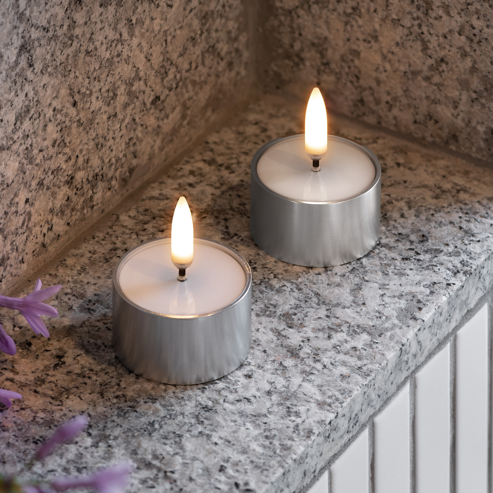 MELTED LED-blockljus, 2-pack, silver, Ø 4,1 cm – Uyuni Lighting