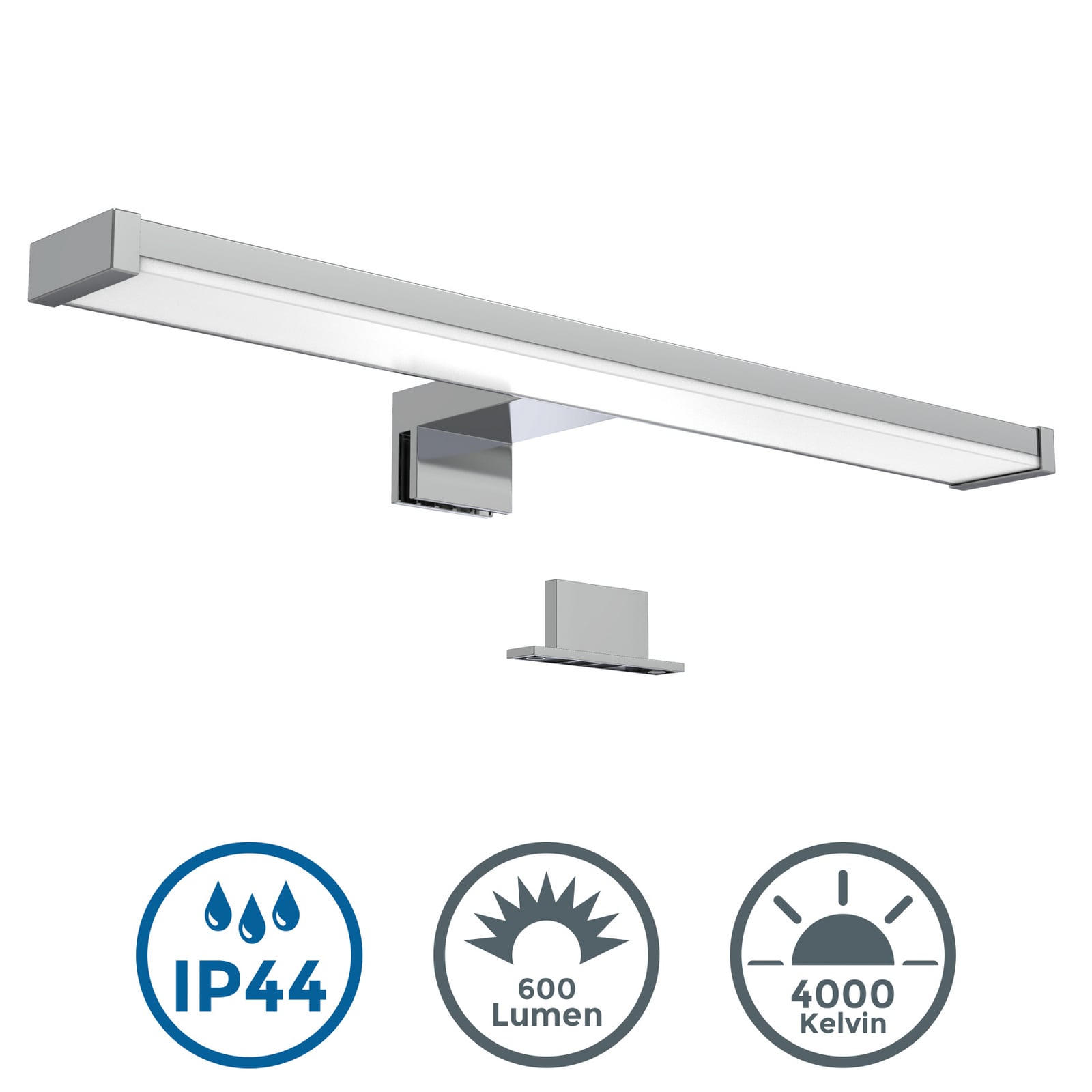 LED wandlamp BKL1230, chroom/wit, breedte 40 cm, metaal, IP44 LED wandlamp BKL1230, chroom/wit, breedte 40 cm, metaal, IP44