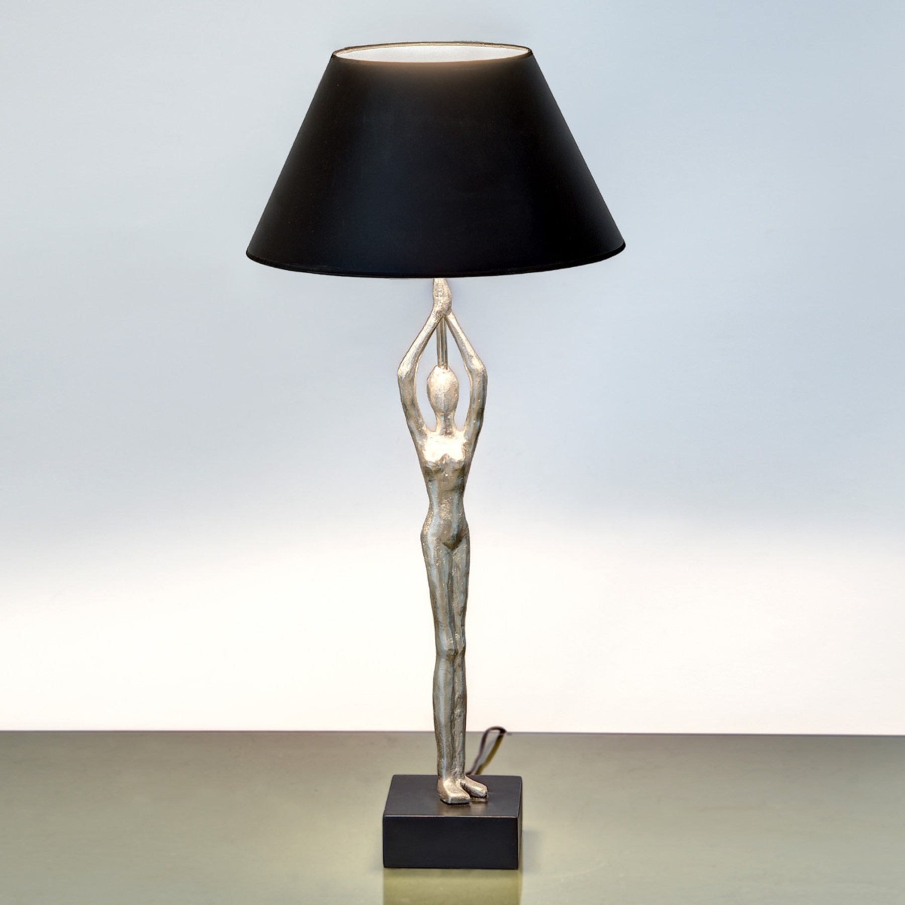 J. Holländer Designer table lamp Ballerino with figure, for Living / Dining Room, Aluminium, plastic, wood, E27, 60 W, energy efficiency: A++, H: 76 cm