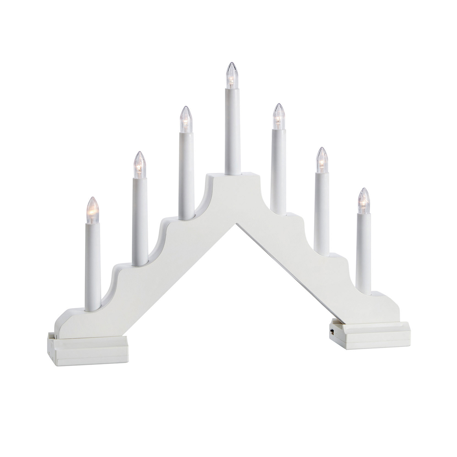 Evelin LED candelabra, wood, 7-bulb, white