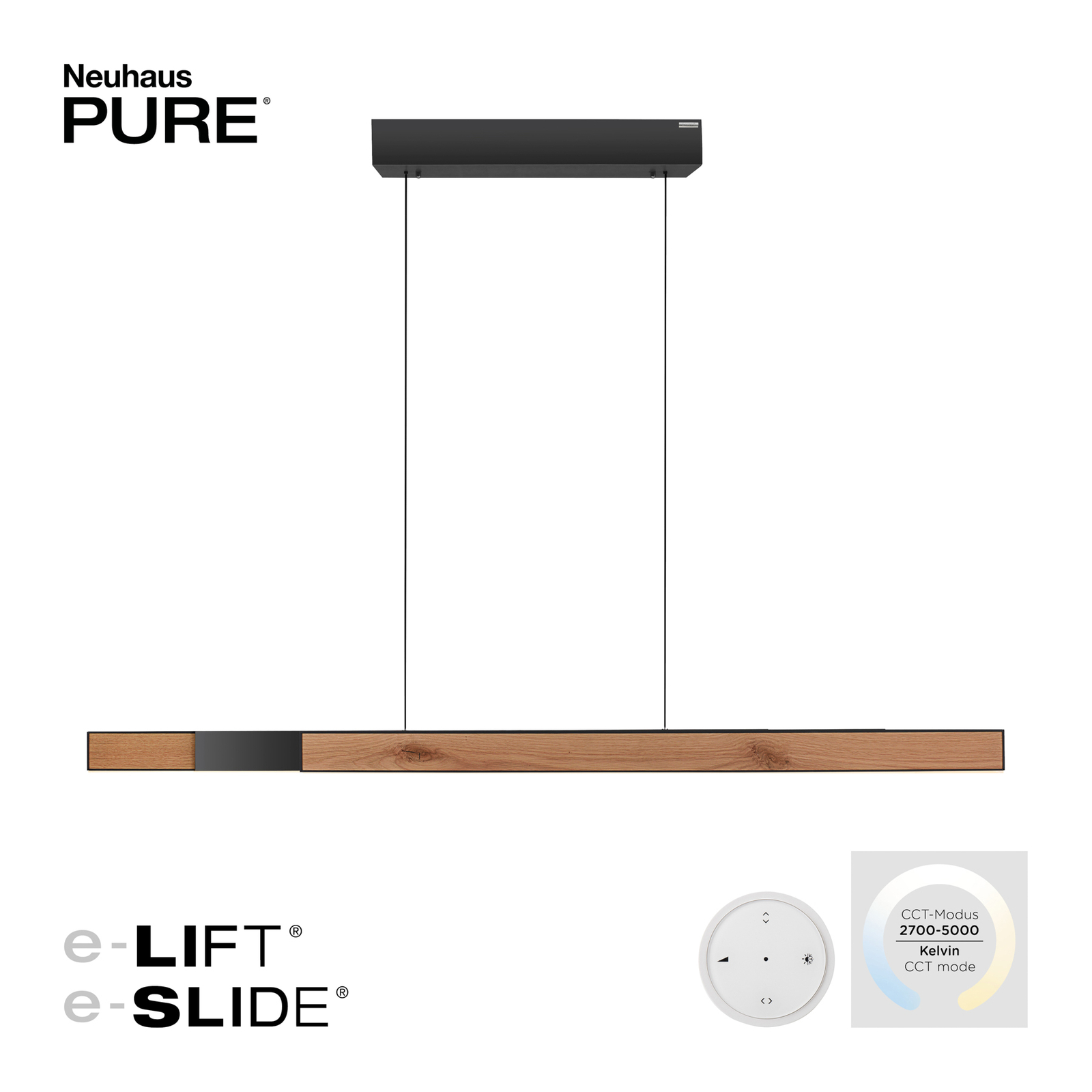 PURE Moto-Rise LED závesné svietidlo s CCT, drevo