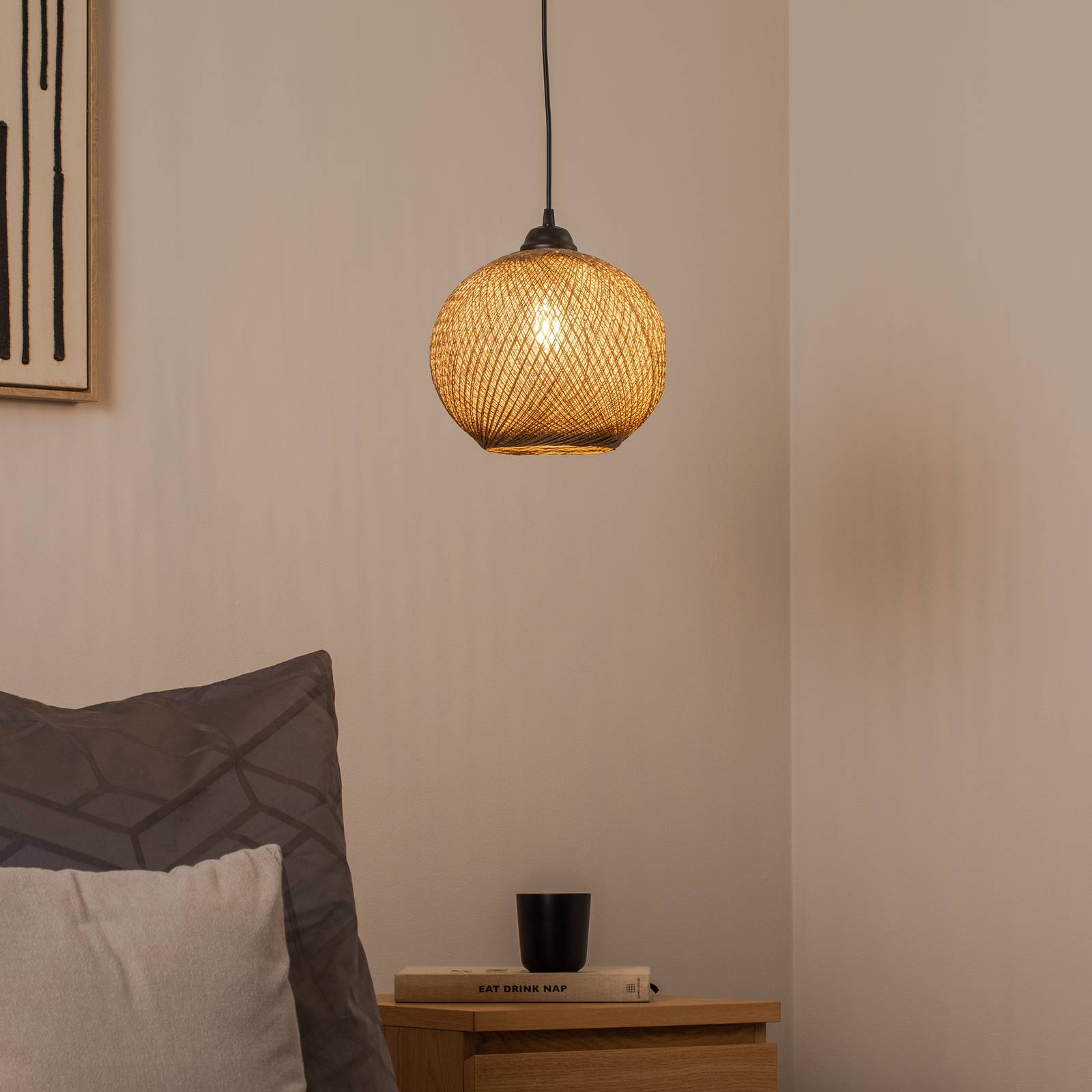 Hängeleuchte Yumak, braun, Ø 26 cm, Seil, 1-flammig günstig online kaufen