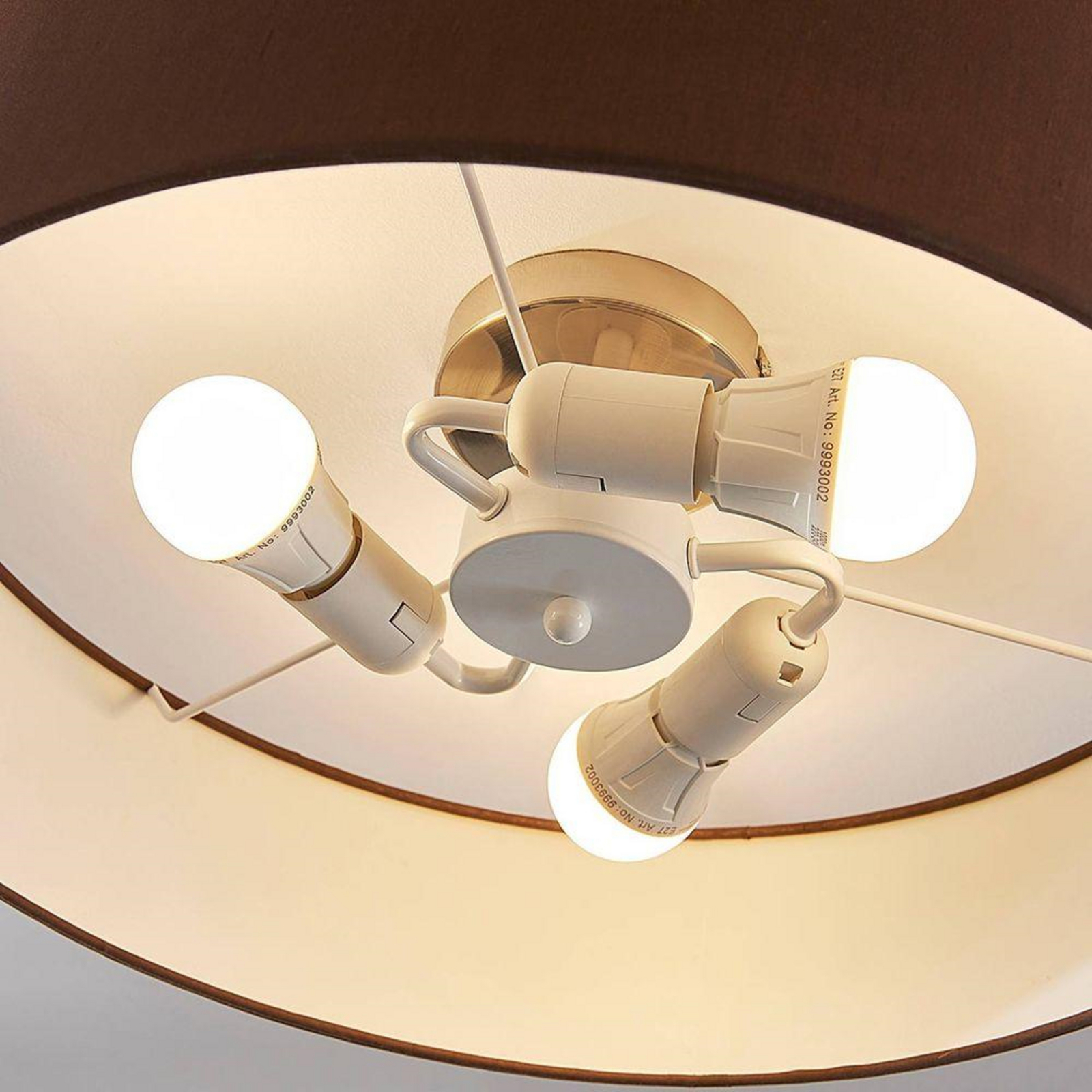 Lindby ceiling light Sebatin, Ø 50 cm, light brown, fabric, E27