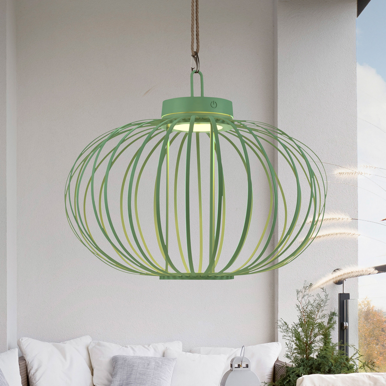JUST LIGHT. Lampă de masă Akuba LED reîncărcabilă, verde, 37 cm, bambus