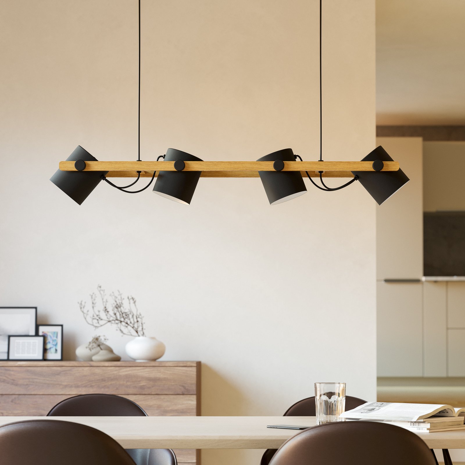 Lampă suspendată Hornwood, 4 becuri, pivotantă