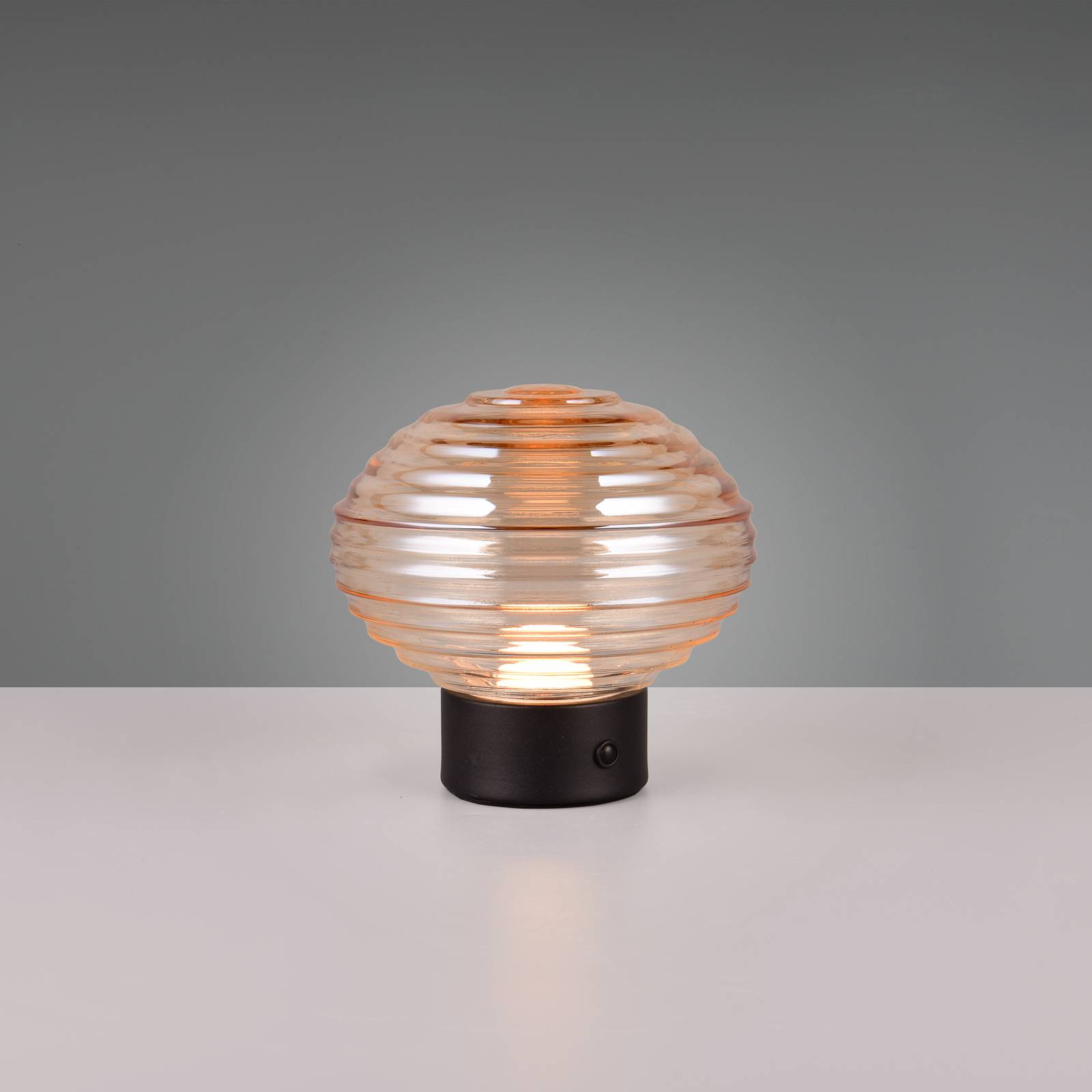 Reality Leuchten Earl LED uppladdningsbar bordslampa svart/amber höjd 14,5 cm glas