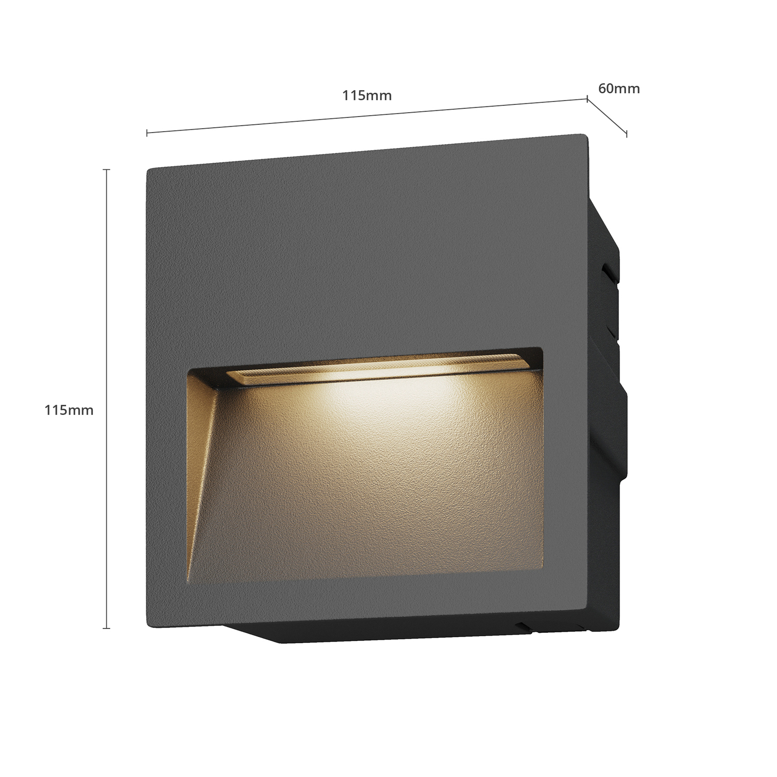 Lucande LED indbygget væglampe Loya, firkantet, grå, udendørs