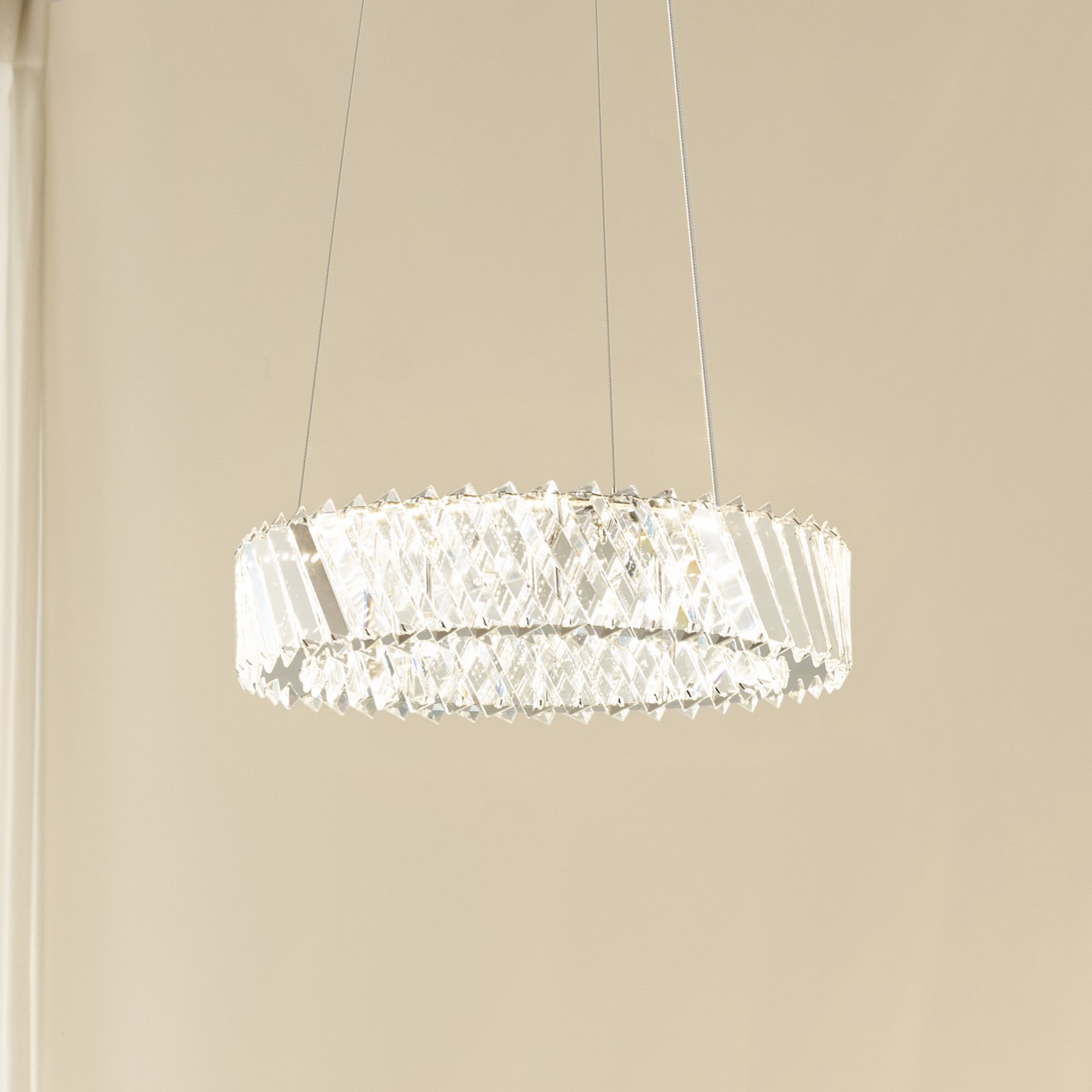 Lucande LED-Hängeleuchte Glacis, Kristall, Ø 40 cm, chrom