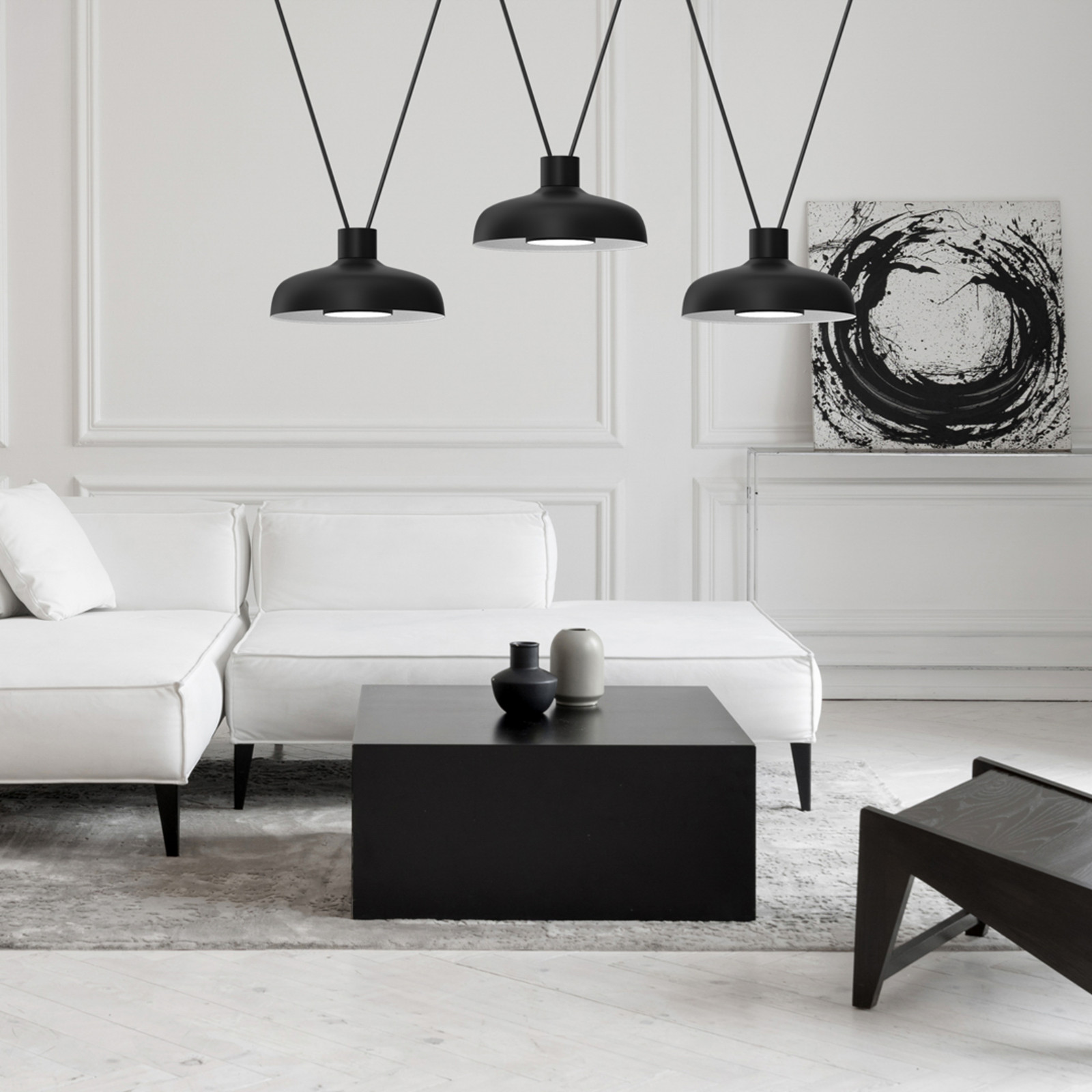 Eko-Light Lampă suspendată Linea negru 3 becuri - Camera de zi / sufragerie - negru alb - Metal